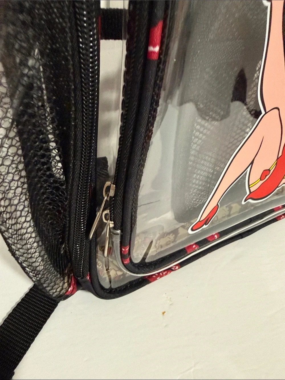 Betty Boop Large Clear Backpack with Black Trim and Red Graphic